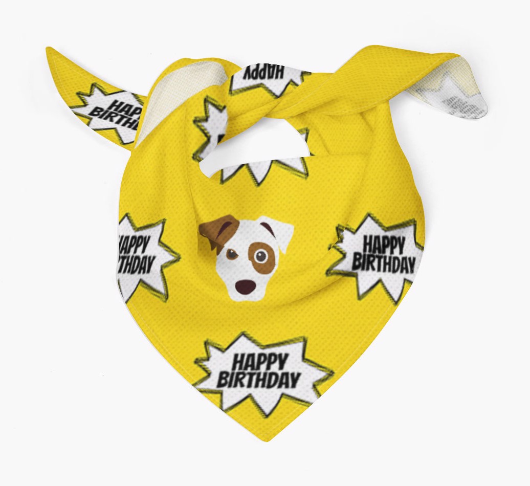 'Comic Bang Happy Birthday' Bandana for your {breedFullName|dog} - frontal bandana tied up