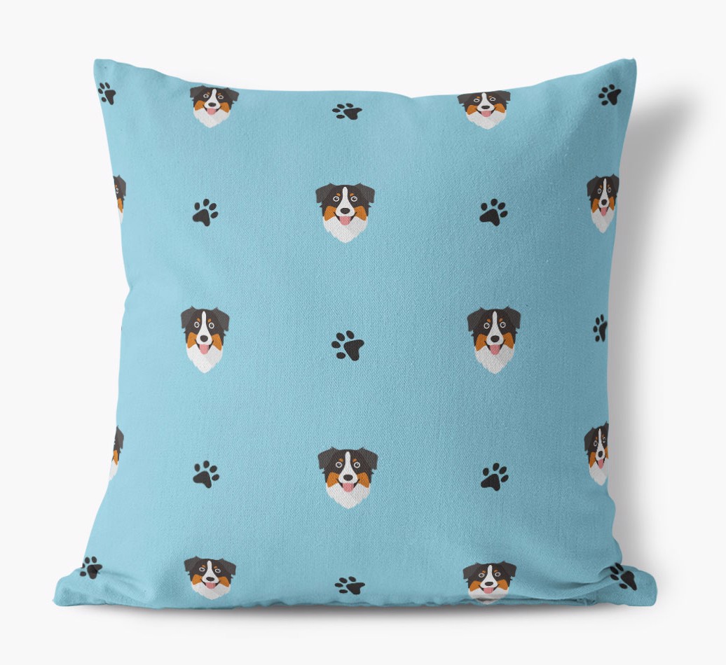 '{breedCommonName} And Paw Print Pattern' - Personalized Canvas Pillow