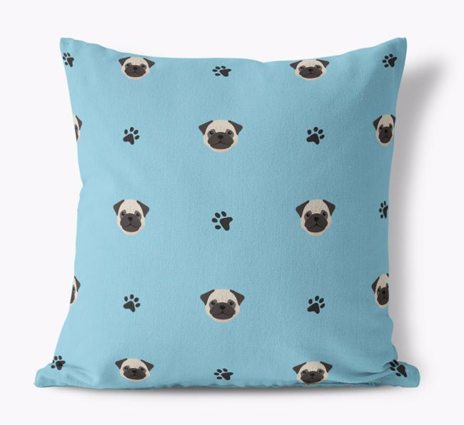 '{breedCommonName} And Paw Print Pattern' - Personalised Canvas Cushion