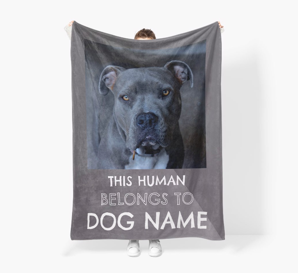 'This Human belongs to...' - Personalised Blanket - Held by Person