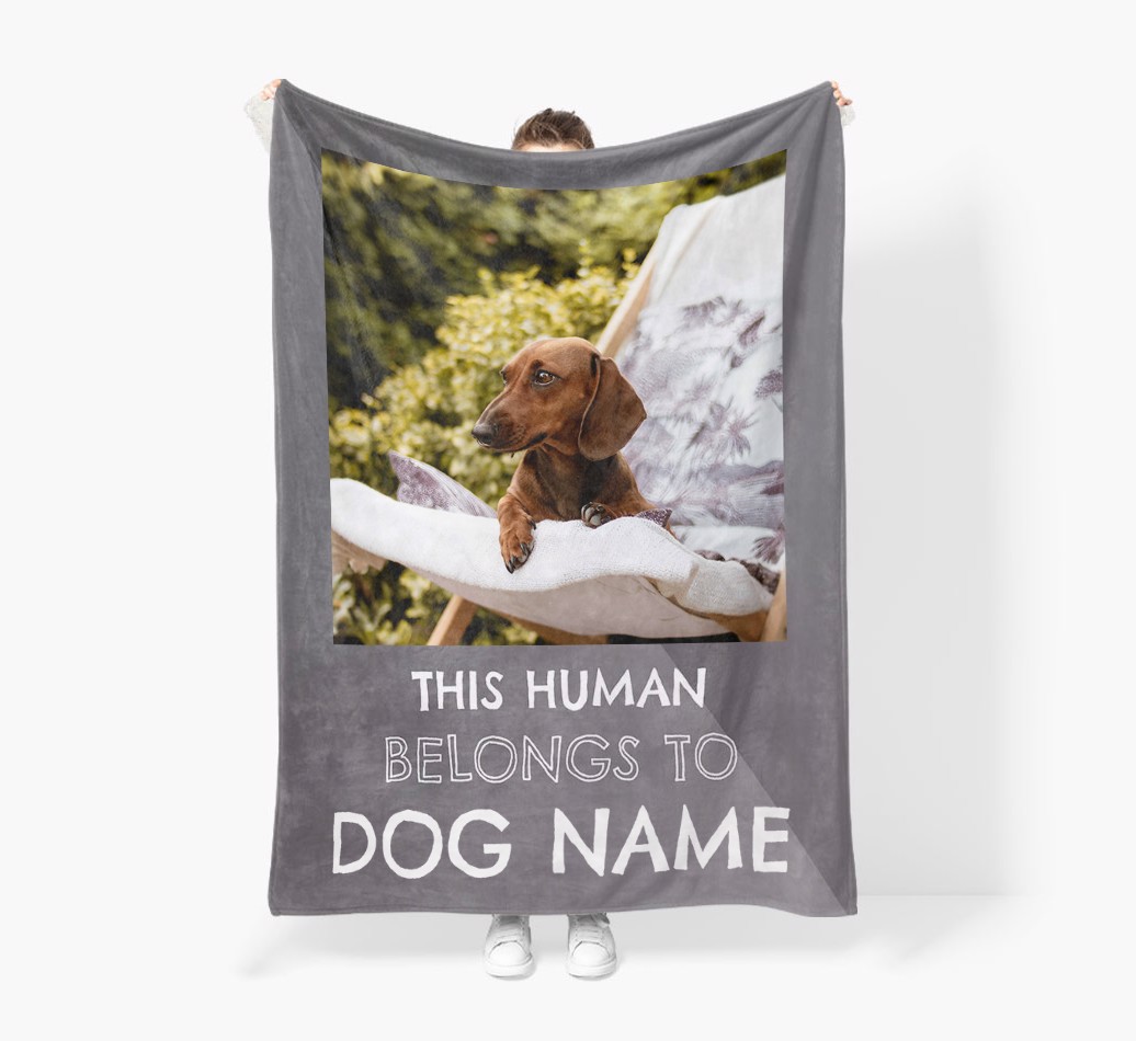 'This Human belongs to...' - Personalized Blanket - Held by Person