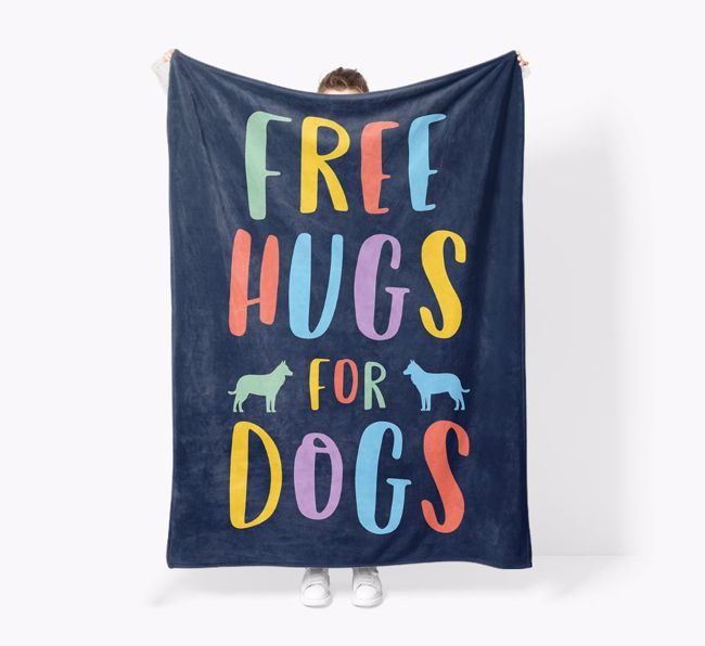 'Free Hugs' - Personalised Sherpa Fleece Blanket with {breedFullName} Silhouette