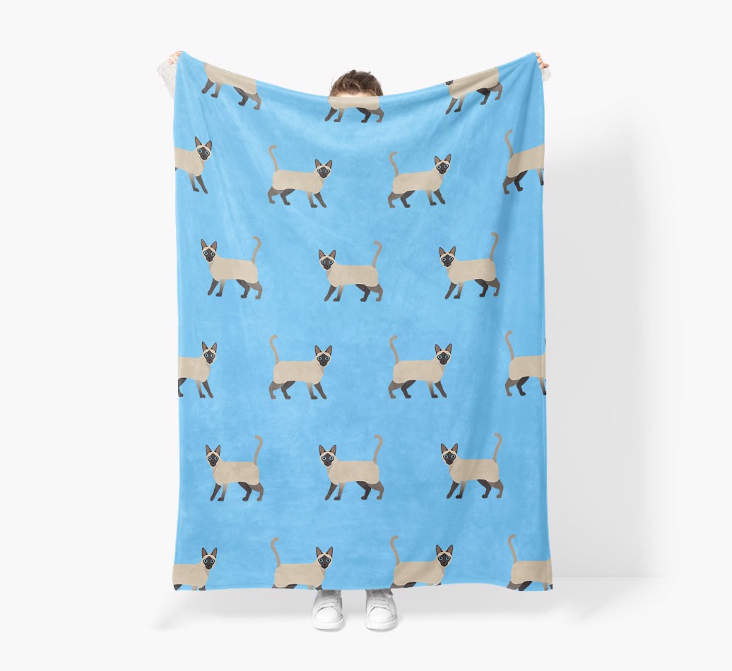 'Yappicon Pattern' - Personalized Sherpa Fleece Blanket with {breedFullName} Yappicon - Held by Person