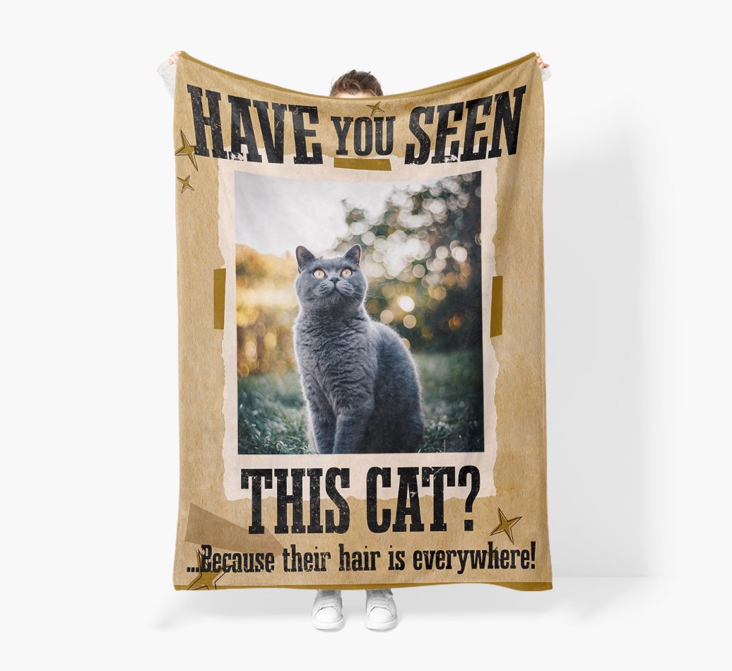 Have You Seen This Cat? Premium Sherpa Fleece Photo Blanket - Held by Person