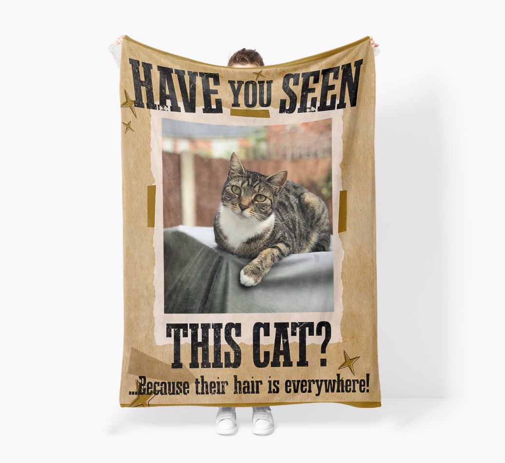 Have You Seen This Cat? Premium Sherpa Fleece Photo Blanket - Held by Person