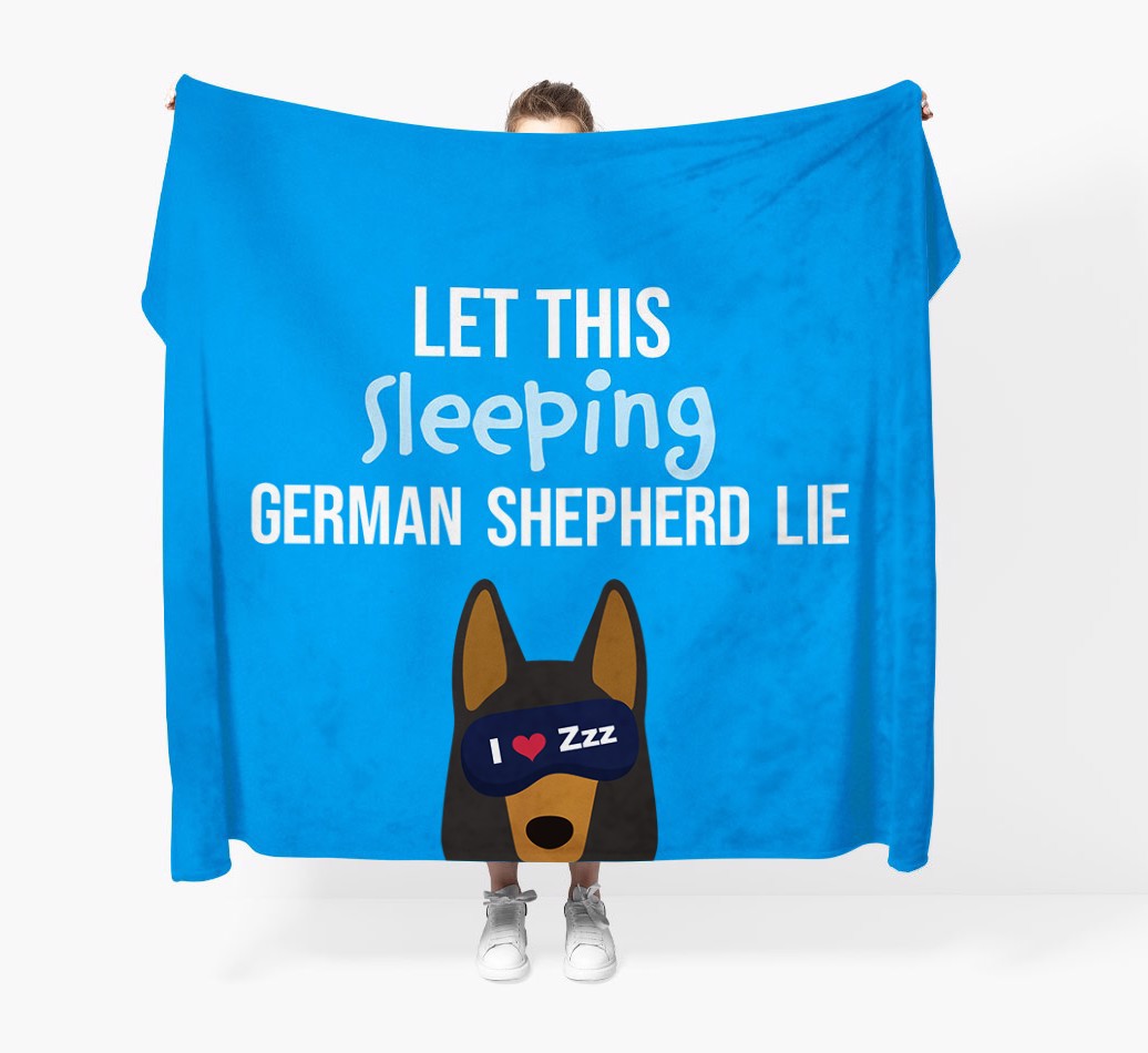 'Let That Sleepy Dog Lie' - Personalized Blanket - Held by Person