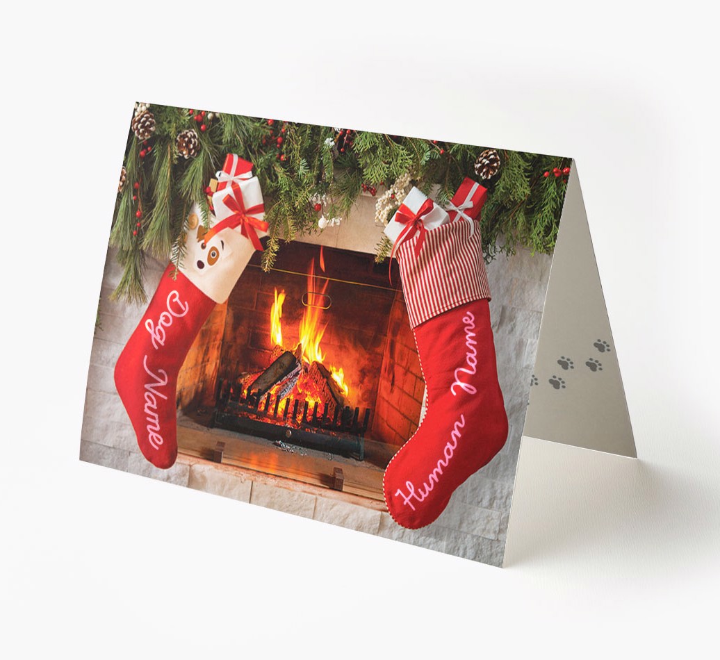 'Me and My Dog Christmas Stockings' - Personalised {breedFullName} Card