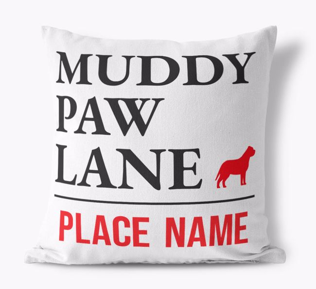 Muddy Paw Lane: Personalised {breedFullName} Canvas Cushion