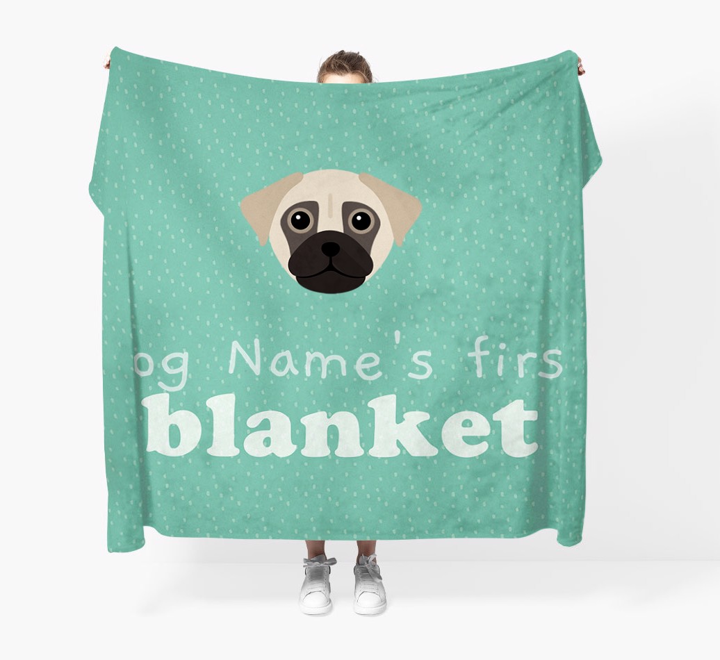 'Dog's First Blanket' - Personalised Blanket - Held by Person