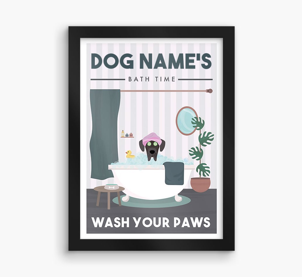'Bath Time' - Personalised Framed Print - black frame front view