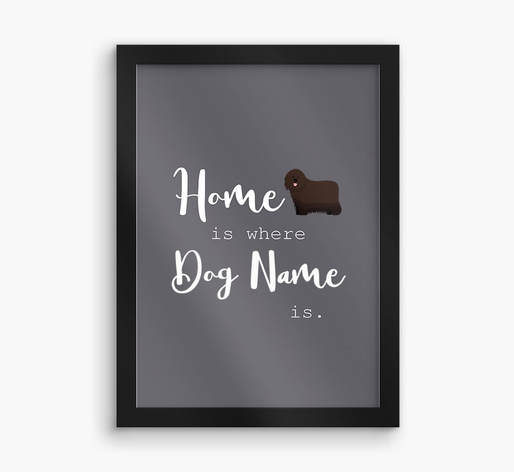 'Home Is Where' - Personalised Framed Print - black frame front view