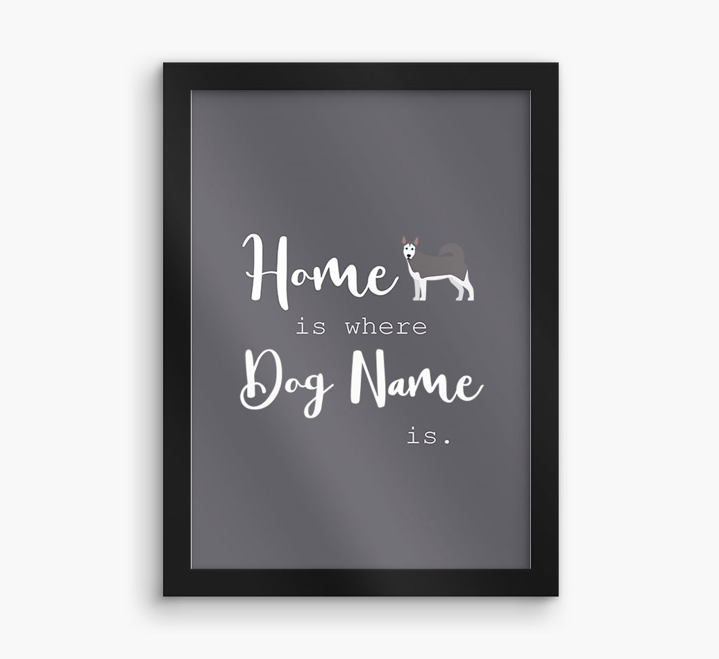 'Home Is Where' - Personalised Framed Print - black frame front view