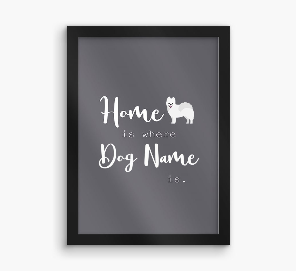 'Home Is Where' - Personalised Framed Print - black frame front view