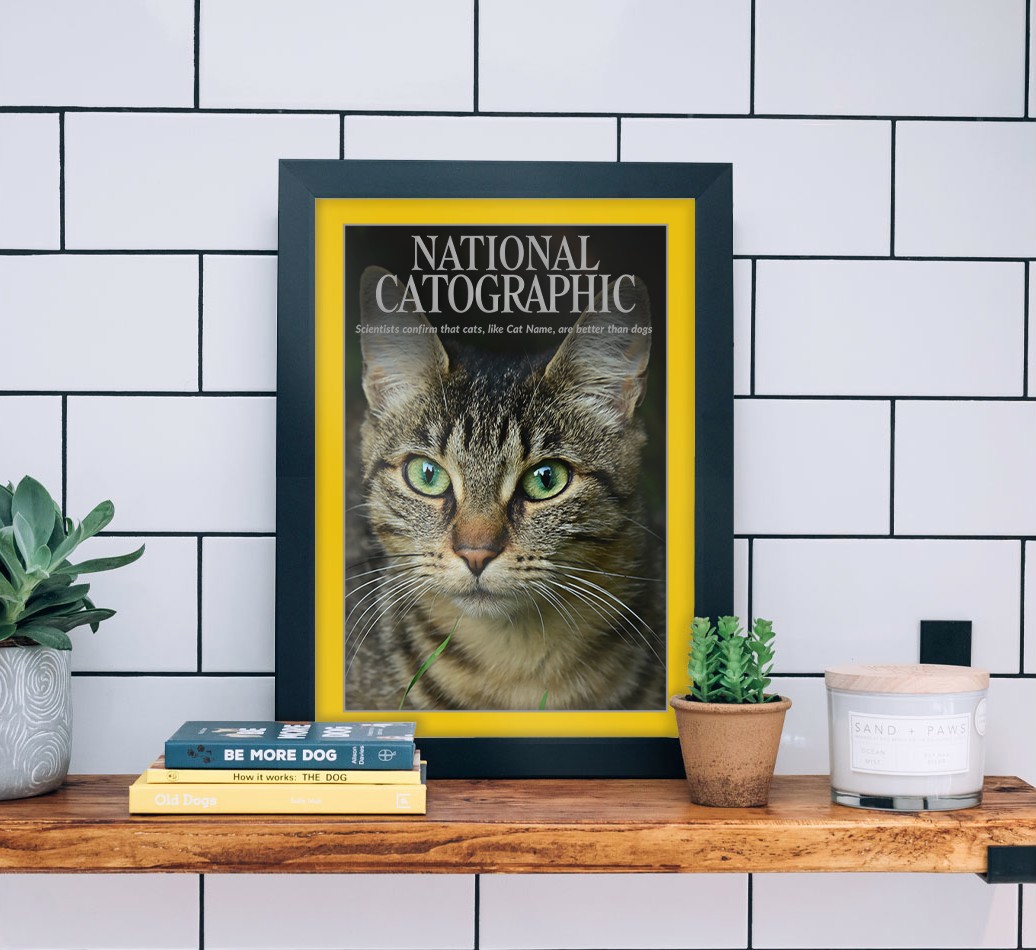 'National Catographic' - Personalised {breedFullName} Framed Print  - black frame lifestyle