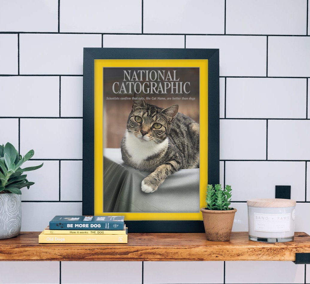 'National Catographic' - Personalised {breedFullName} Framed Print  - black frame lifestyle