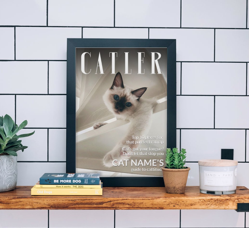 Catler Magazine: Personalised {breedFullName} Framed Print  - black frame lifestyle