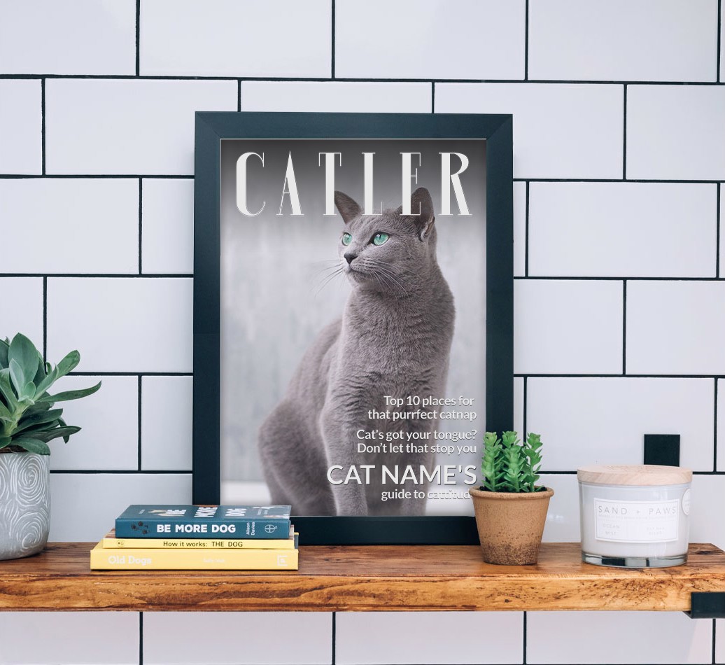 Catler Magazine: Personalised {breedFullName} Framed Print  - black frame lifestyle