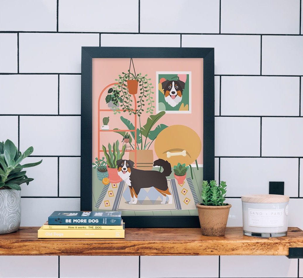 'Jungle Room' - Personalised {breedFullName} Framed Print  - black frame lifestyle