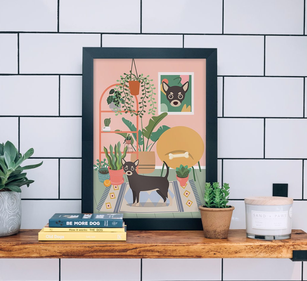 'Jungle Room' - Personalised {breedFullName} Framed Print  - black frame lifestyle