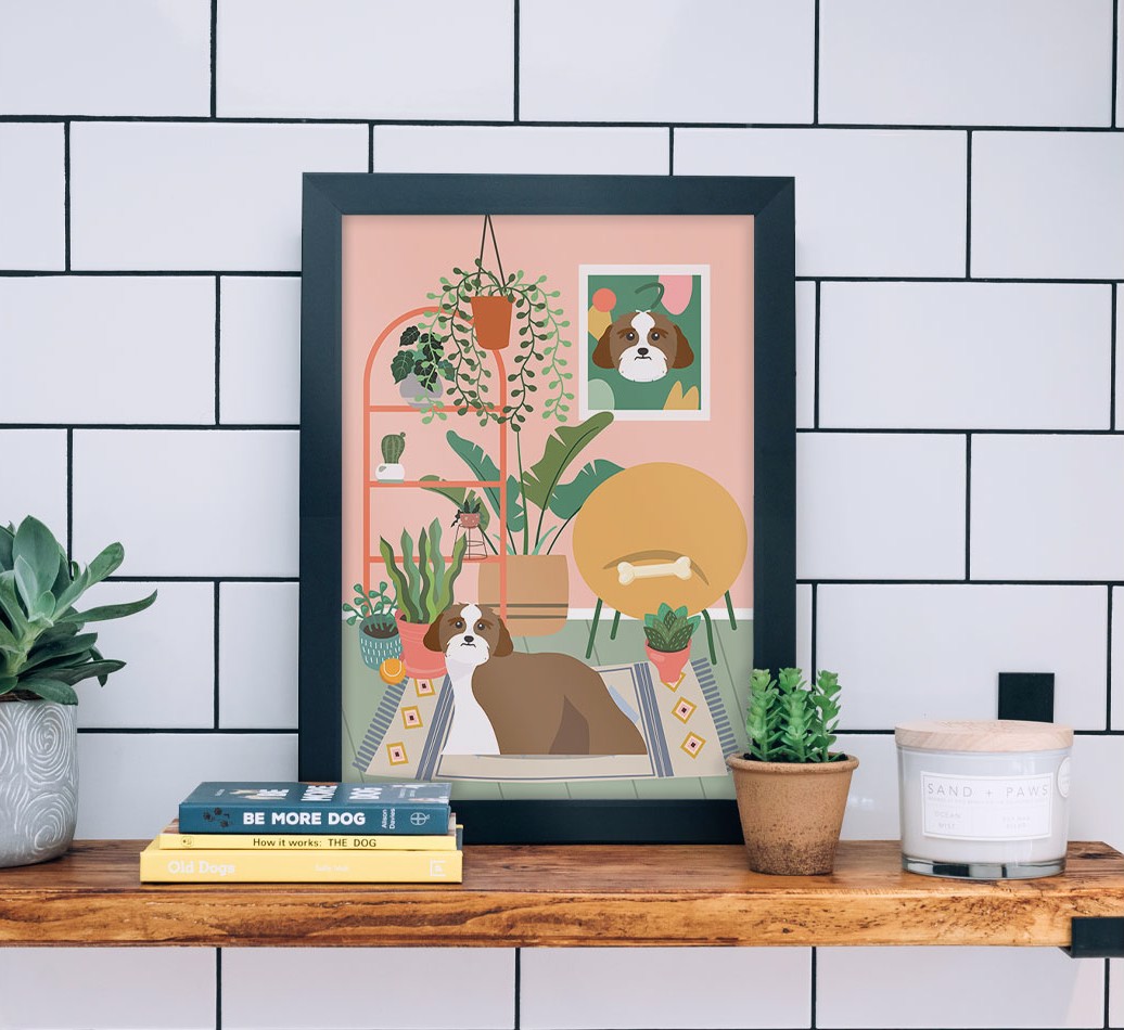'Jungle Room' - Personalised {breedFullName} Framed Print  - black frame lifestyle