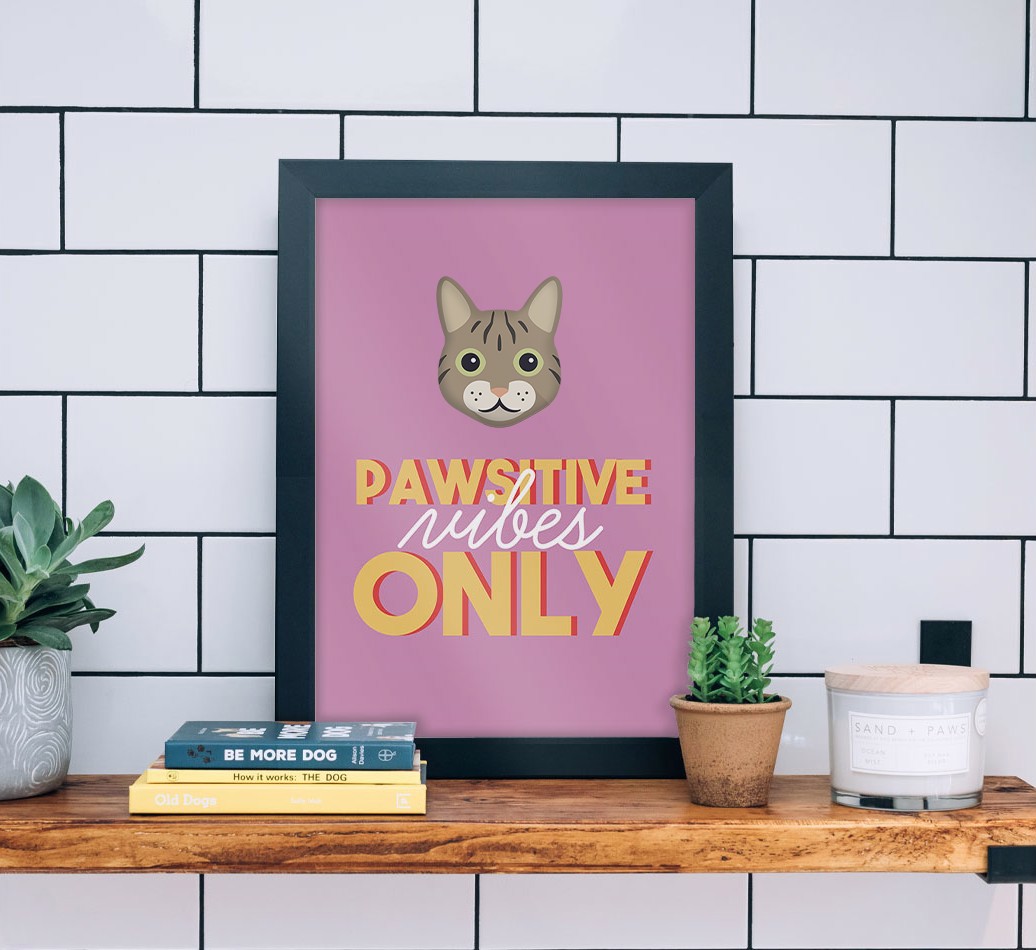 'Pawsitive Vibes Only' - Personalised {breedFullName} Framed Print - black frame lifestyle