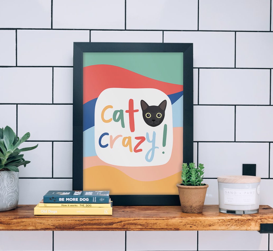 'Cat Crazy' - Personalised {breedFullName} Framed Print  - black frame lifestyle