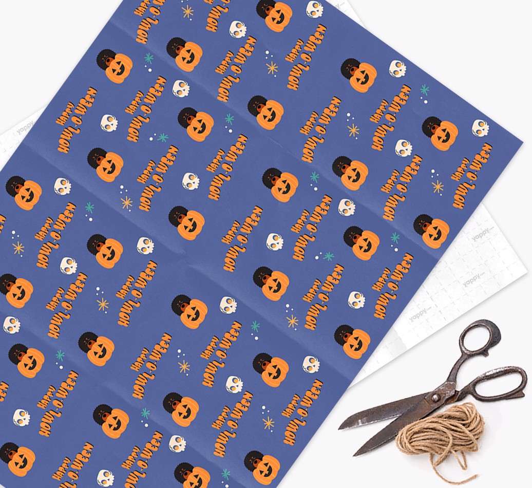 'Happy Howl-o-ween Pumpkin' - Personalized {breedFullName} Wrapping Paper