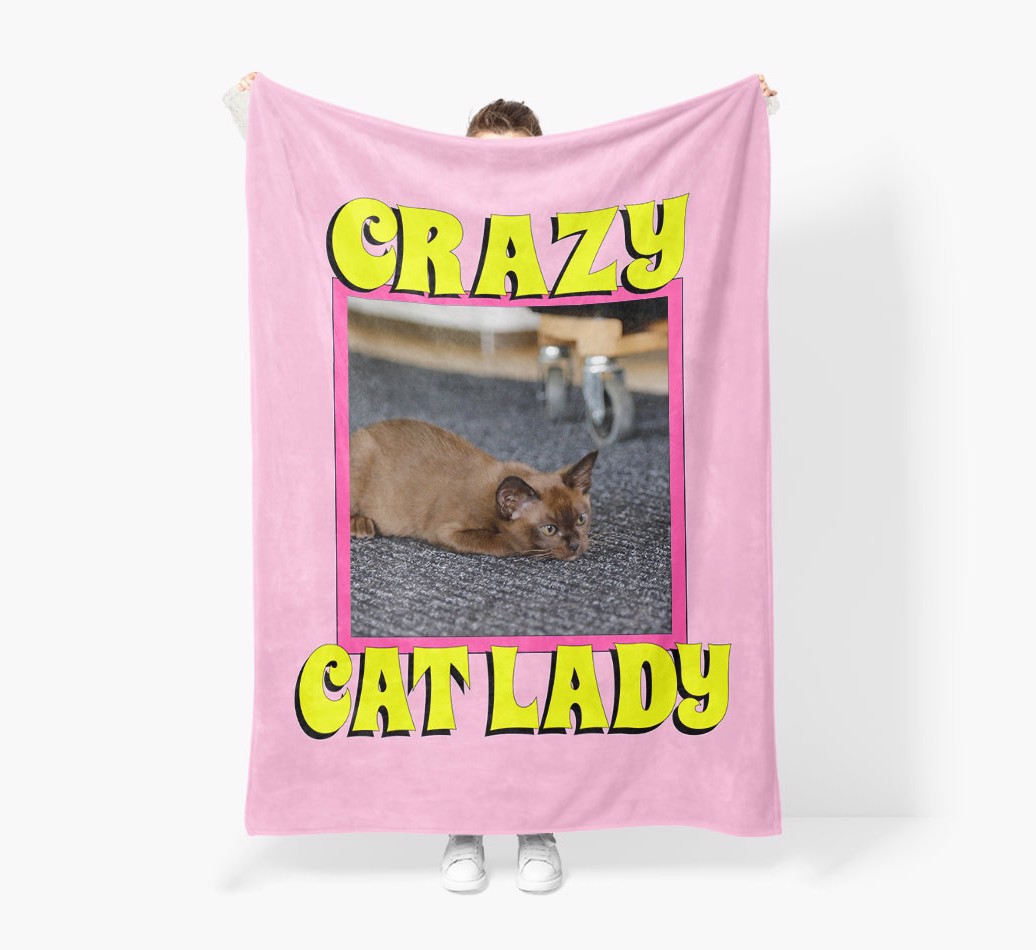 Crazy Cat Lady Photo Upload {breedFullName} Throw Blanket - Held by Person