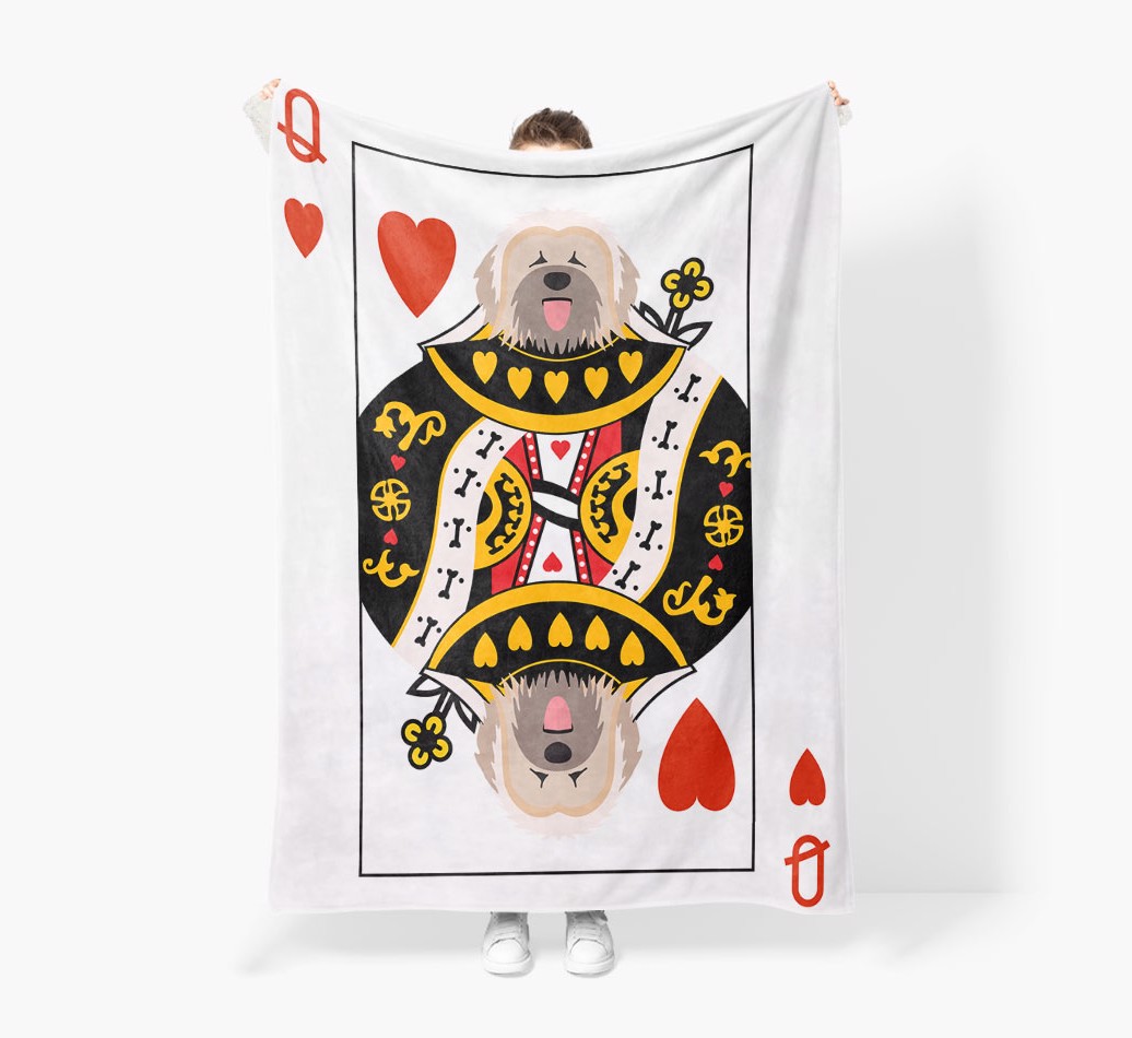 'Queen of Hearts' - Personalized {breedCommonName} Blanket: Premium Sherpa Fleece - Held by Person