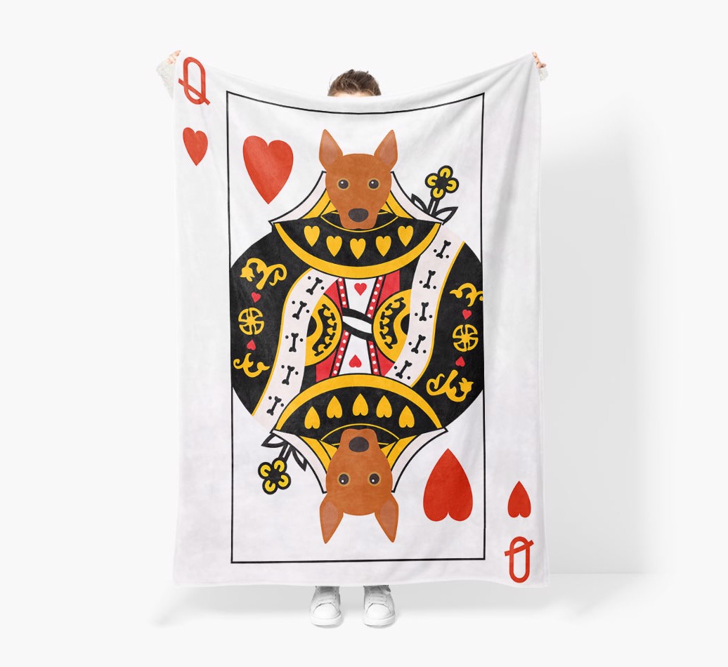 'Queen of Hearts' - Personalized {breedCommonName} Blanket: Premium Sherpa Fleece - Held by Person