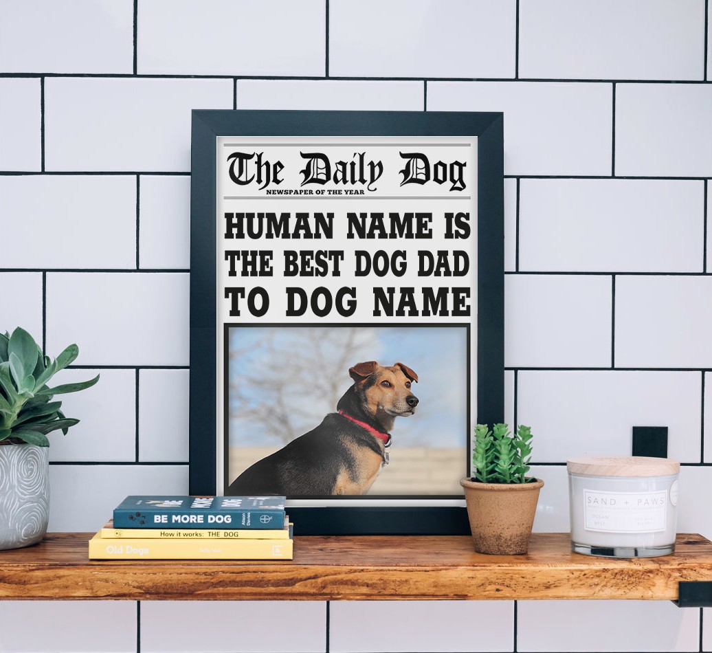 'The Daily Dog' - Personalised {breedFullName} Framed Print - black frame lifestyle