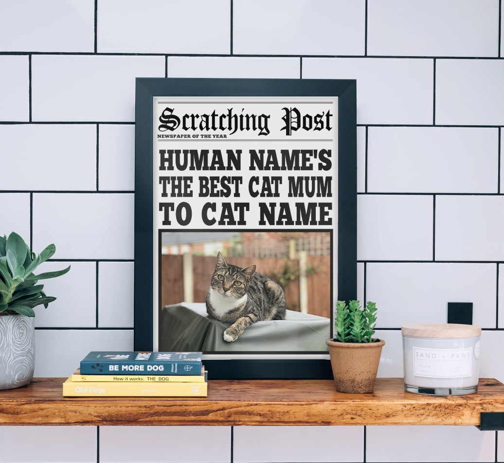 Scratching Post, Best Cat Mum: Personalised {breedCommonName} Photo Upload Framed Print - black frame lifestyle