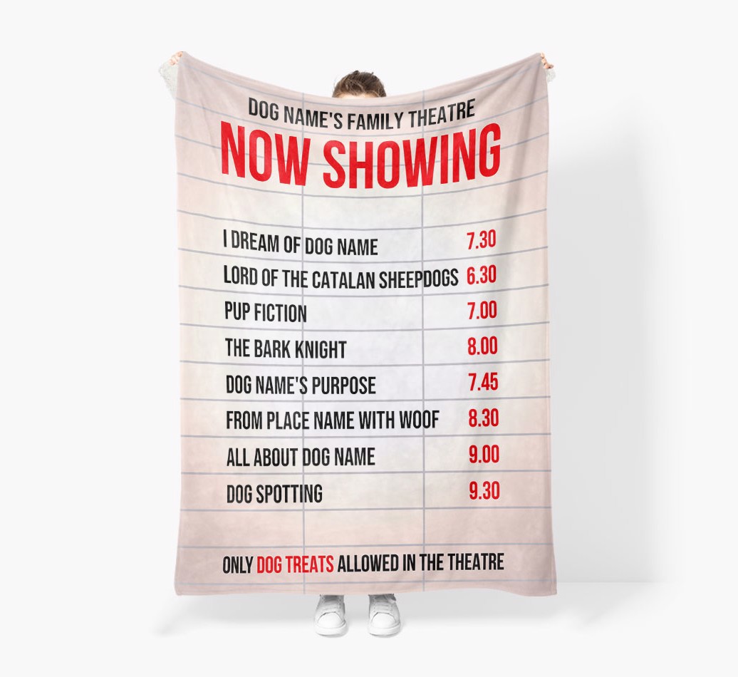 'Now showing in cinema' - Personalised Blanket - Held by Person