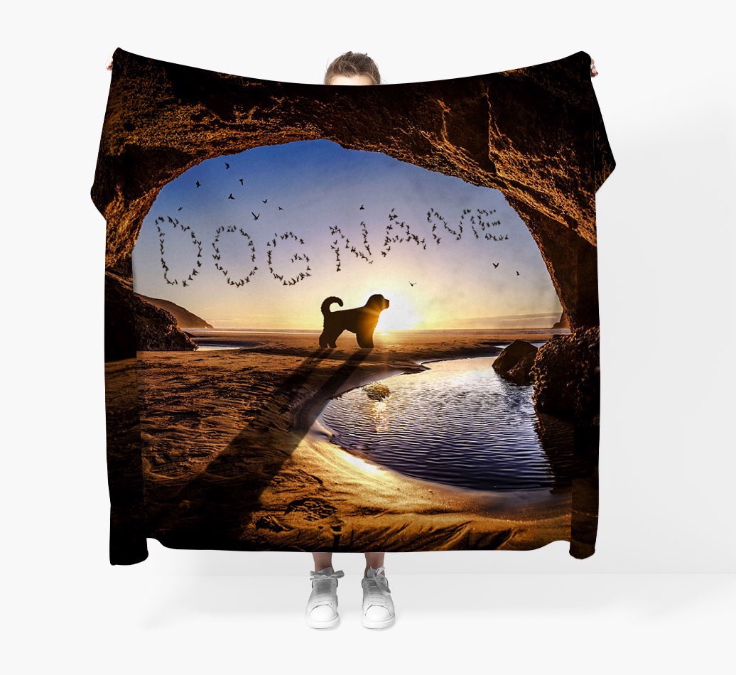 'Cave Birds' - Personalized {breedFullName} Throw Blanket - Held by Person