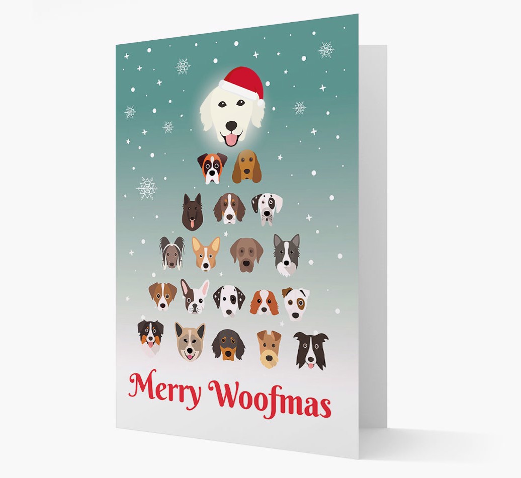 'Merry Woofmas' - Personalized {breedFullName} Christmas Card - front