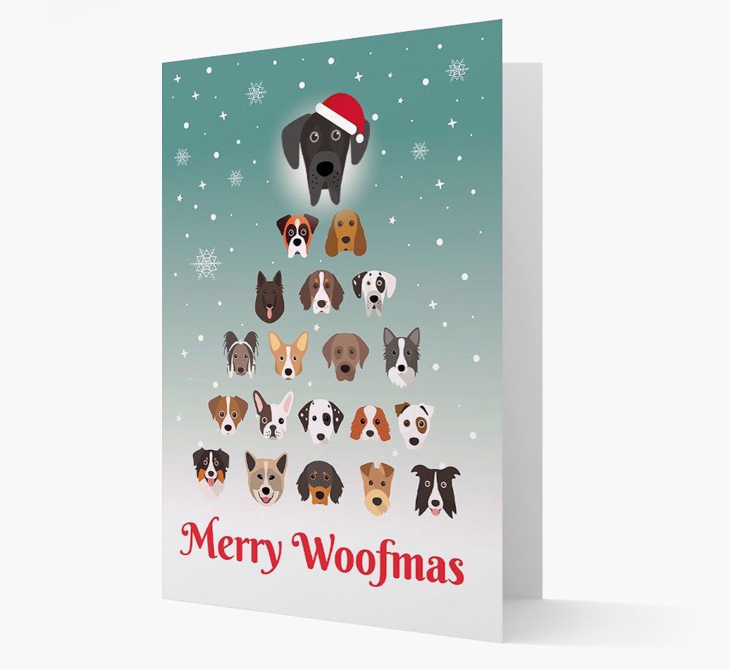 'Merry Woofmas' - Personalized {breedFullName} Christmas Card - front