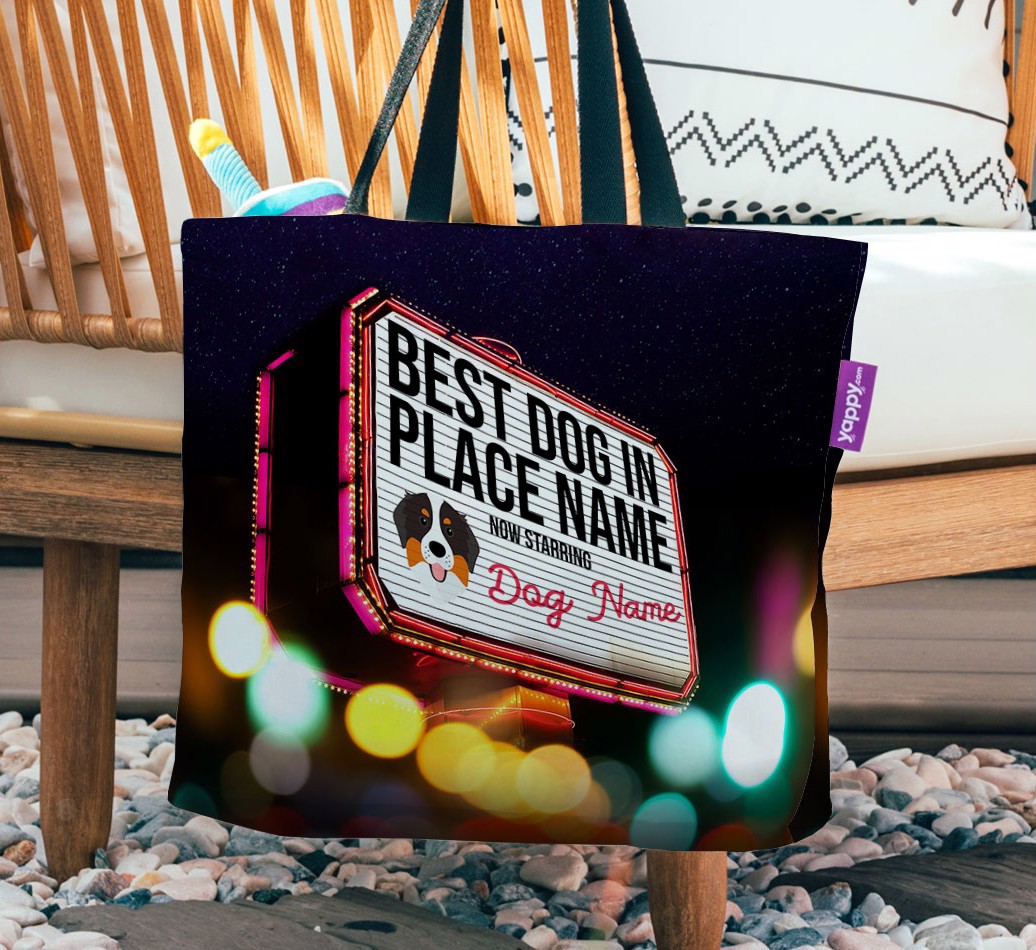 Best Dog in Town: Personalised {breedFullName} Canvas Bag - hanging on a chair