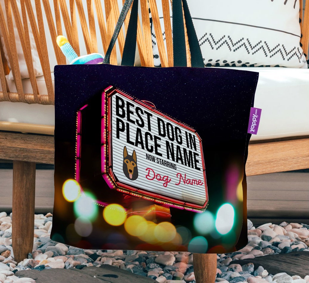 Best Dog in Town: Personalised {breedFullName} Canvas Bag - hanging on a chair