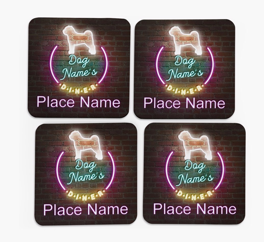 'Neon Lights Diner' - Personalised {breedFullName} Coasters