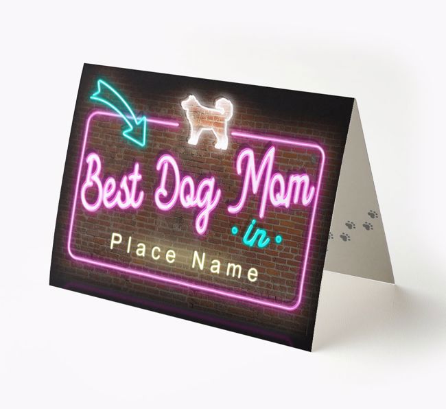 'Best Dog Mom in Neon Lights' - Personalized {breedFullName} Card