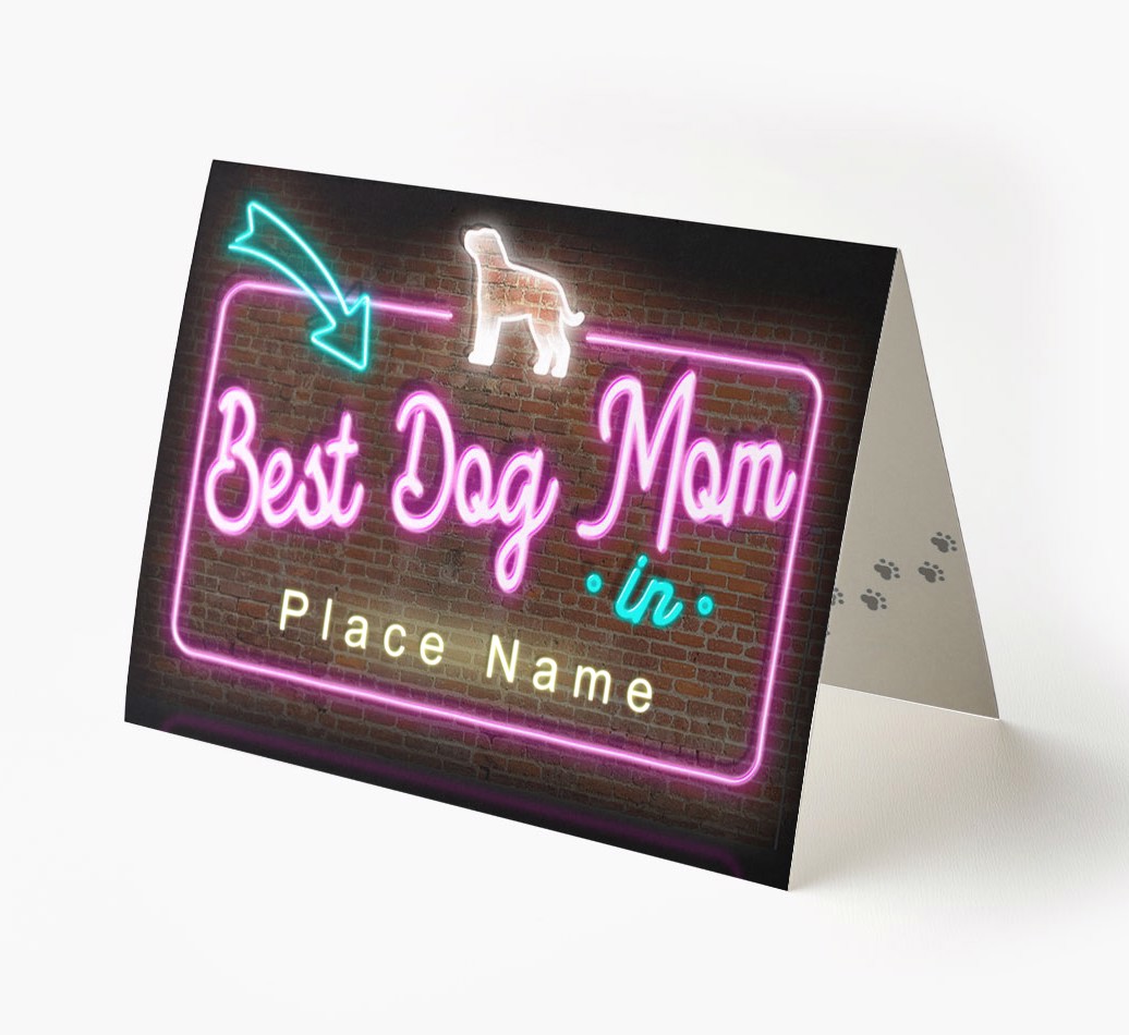 'Best Dog Mum in Neon Lights' - Personalized {breedFullName} Card