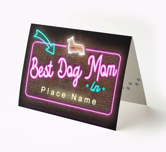 'Best Dog Mom in Neon Lights' - Personalized {breedFullName} Card