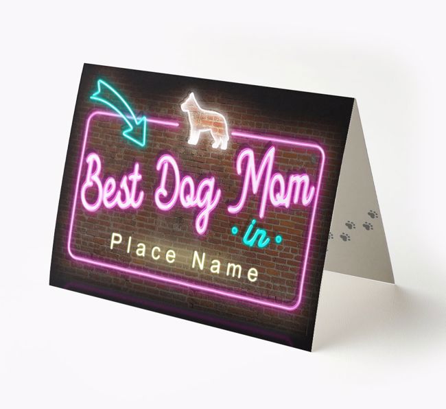 'Best Dog Mom in Neon Lights' - Personalized {breedFullName} Card