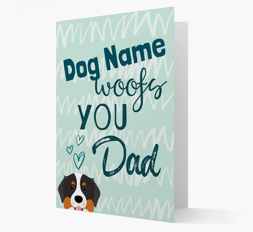 Personalized Card {dogsName} woofs you, Dad with {breedFullName} Icon Front