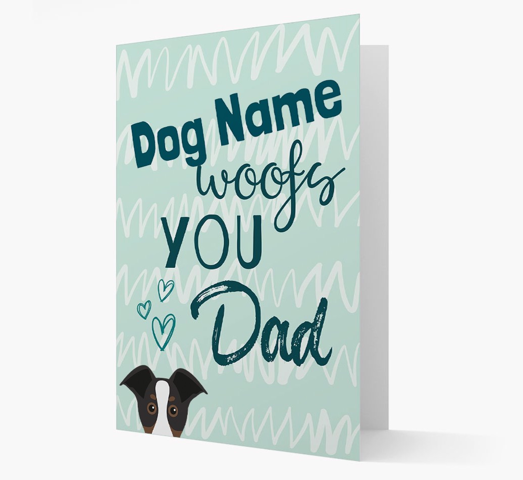Personalised Card {dogsName} woofs you, Dad with {breedFullName} Icon Front