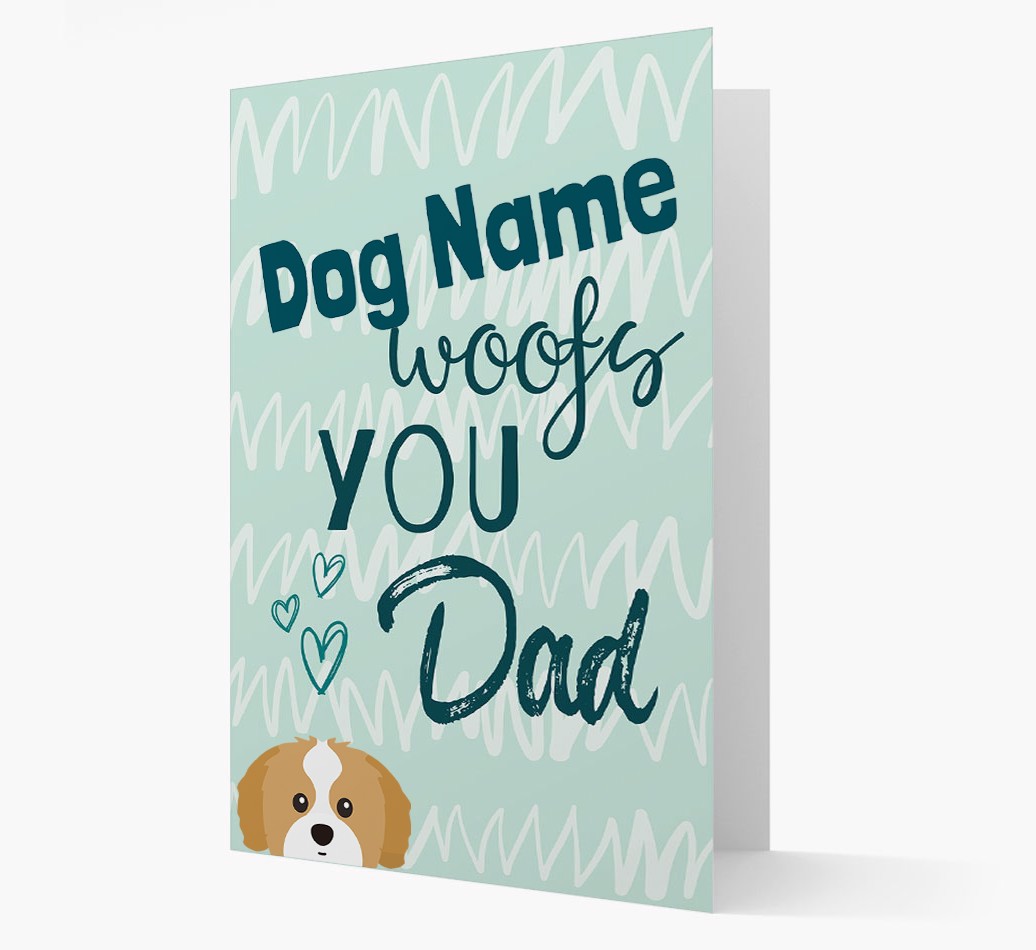Personalised Card {dogsName} woofs you, Dad with {breedFullName} Icon Front