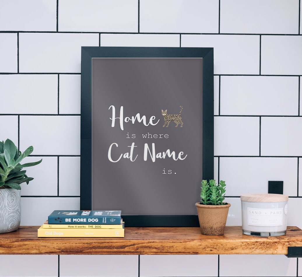 'Home Is Where' - Personalised Framed Print - black frame lifestyle