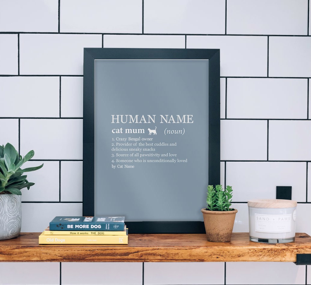 Mum Definition: Personalised {breedCommonName} Framed Print - black frame lifestyle