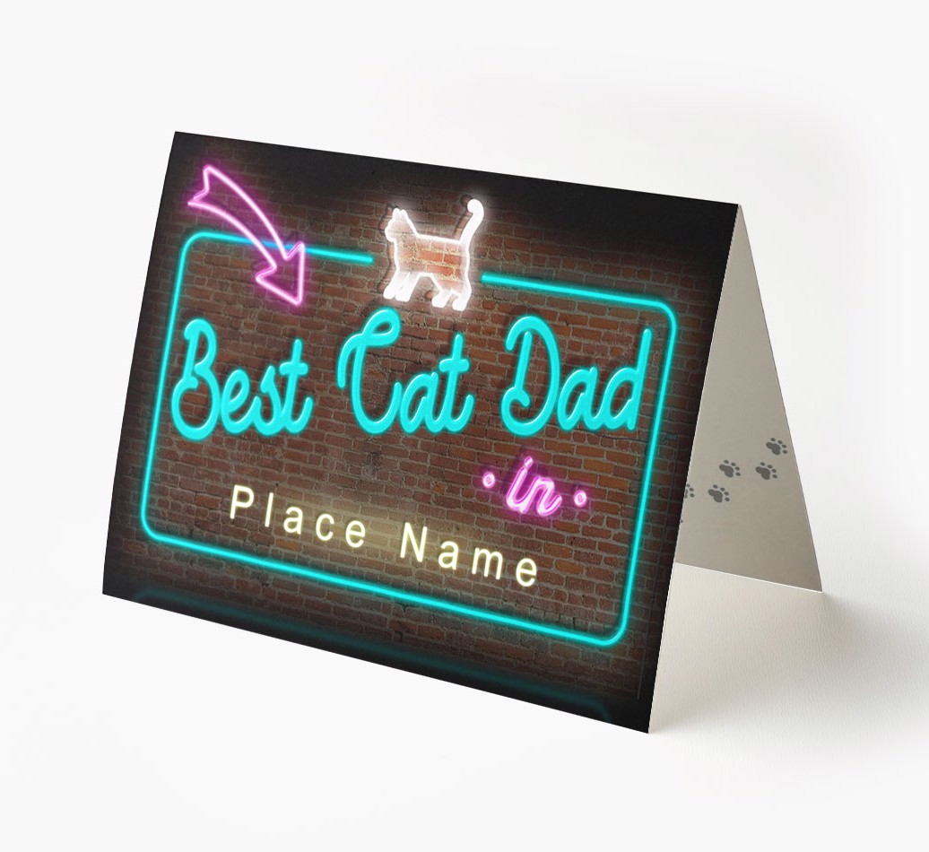 'Best Cat Dad in Neon Lights' - Personalized {breedFullName} Card