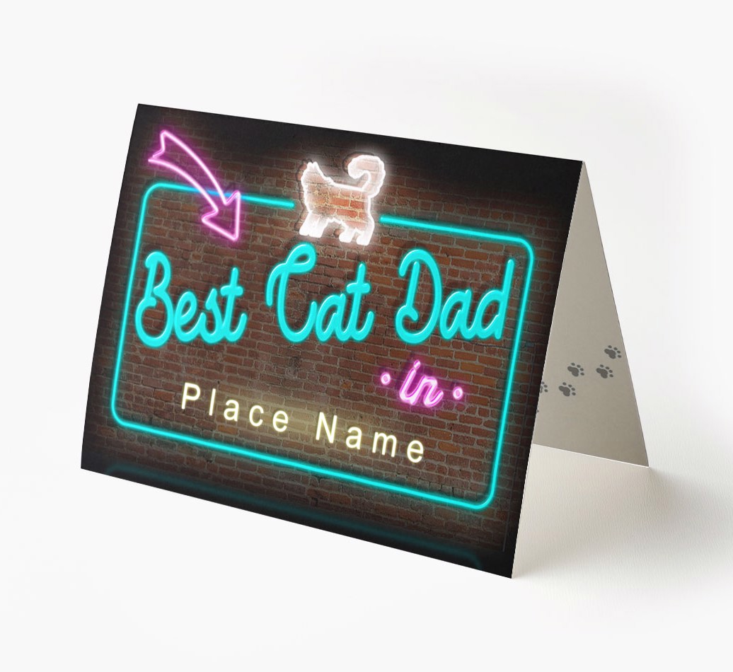 'Best Cat Dad in Neon Lights' - Personalized {breedFullName} Card
